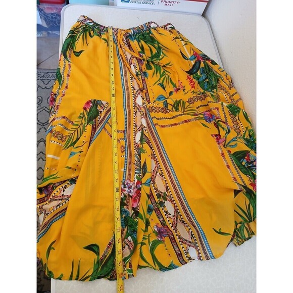 Womens Truly 4 You Yellow Tropical Tie Front Sash Elastic Waist Midi Skirt Large - Picture 5 of 10